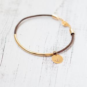 Leather initial gold bracelet - gol..